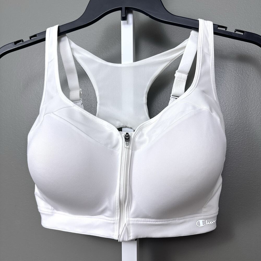 Champion Motion Control Sports Bra 40DD White Front Zip High Impact B1525